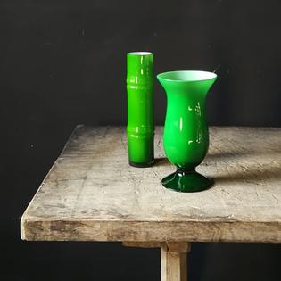 A set of green glass vintage vases