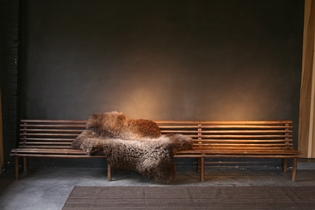 An unusual slated wooden hall bench