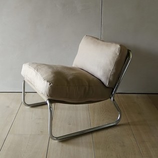 Chrome and canvas lounge seat with linnen cushions, Italy, 70's