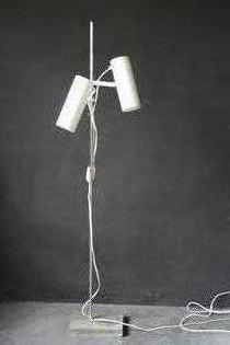 Danish white metal two-lamp light on grey stone base