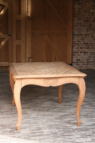 Flemish oak center table with parquetry top