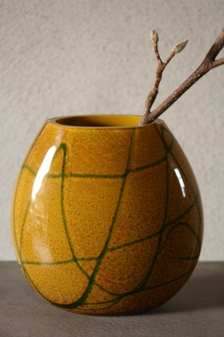 Green and yellow glass vase