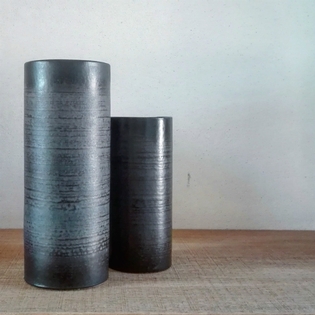 Pair of black and grey ceramic vases