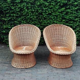 Pair of rotan wicker fauteuils