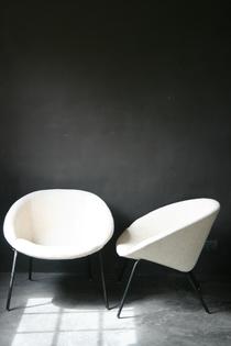 Pair of white linnen fauteuils