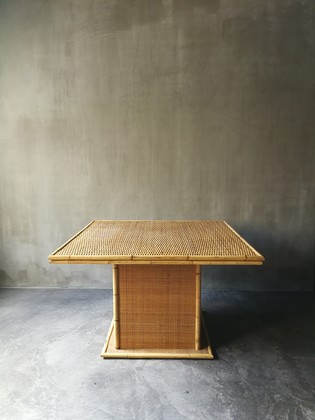 Rattan square table, midcentury