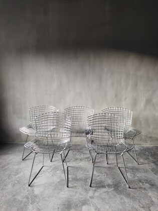 Set of five wire dining chairs by Harry Bertoia, Knoll, 1960
