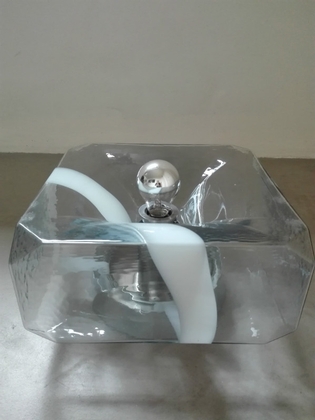 Square glass and milkglass table lamp